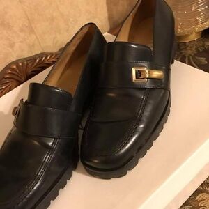 Ralph Lauren Black Loafers with Gold Accent